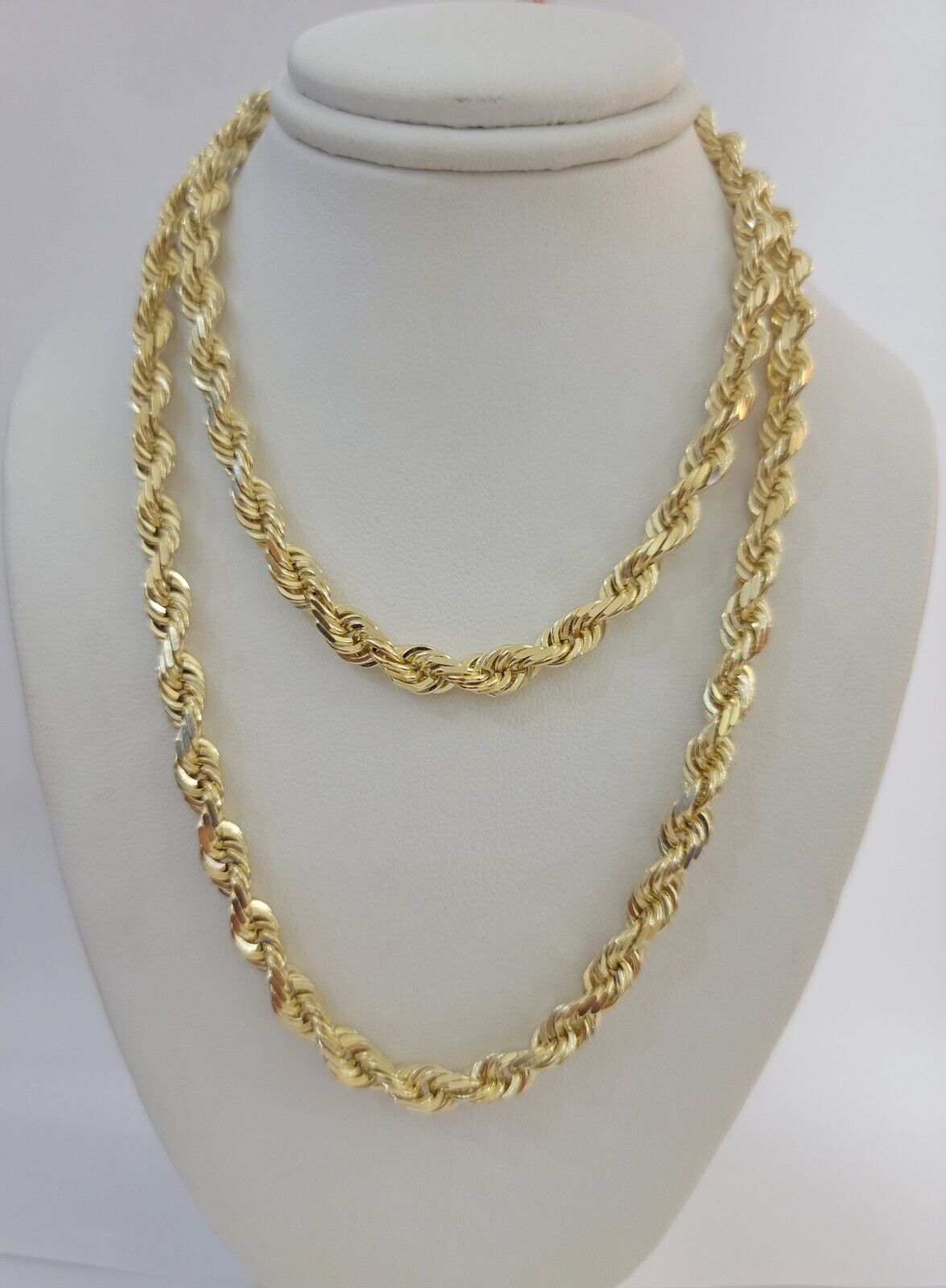 Real Solid 10k Rope Necklace 6mm Chain 18" - 30" Inch 10kt Yellow Gold Diamond Cut - GoldenlinQ