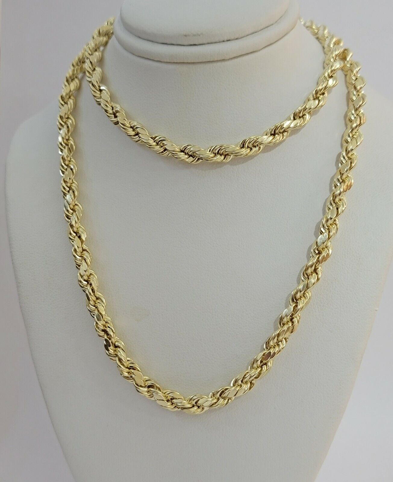 Real Solid 10k Rope Necklace 6mm Chain 18" - 30" Inch 10kt Yellow Gold Diamond Cut - GoldenlinQ
