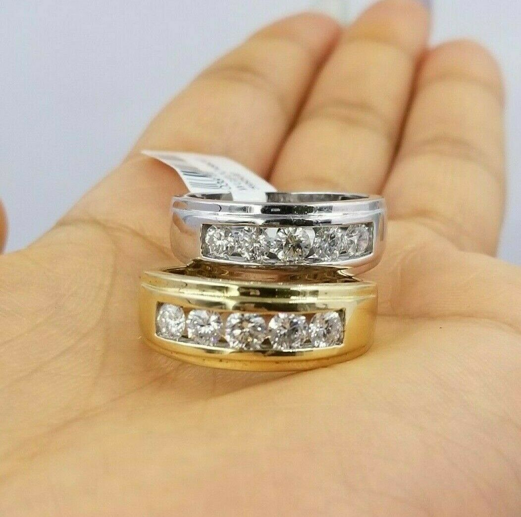 REAL solid 14k Gold Diamond Mens Band Engagement Wedding 1 CT Ring White Yellow - GoldenlinQ