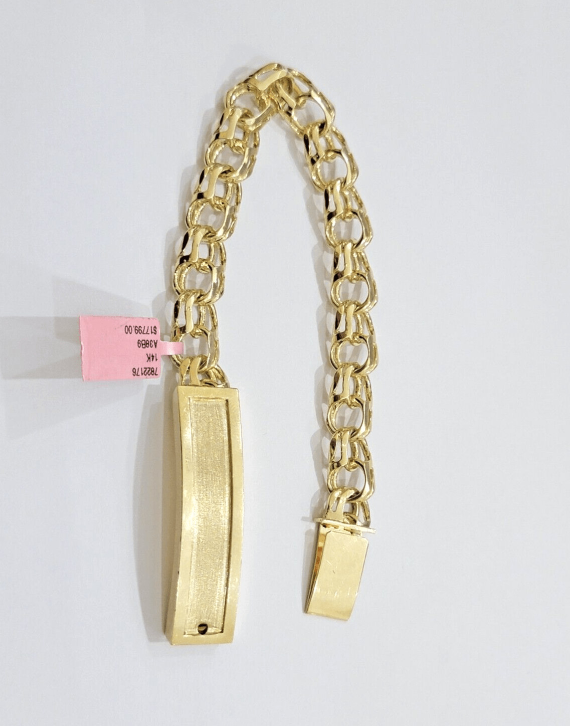 Real Solid 14kt Yellow Gold Chino ID Mens Name Plate Bracelet 10mm 8 Inches SALE - GoldenlinQ