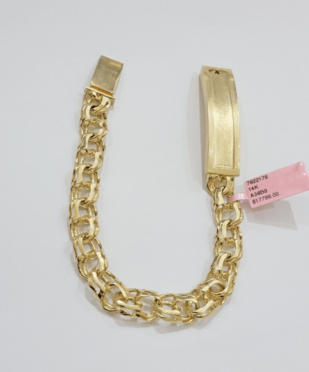 Real Solid 14kt Yellow Gold Chino ID Mens Name Plate Bracelet 10mm 8 Inches SALE - GoldenlinQ