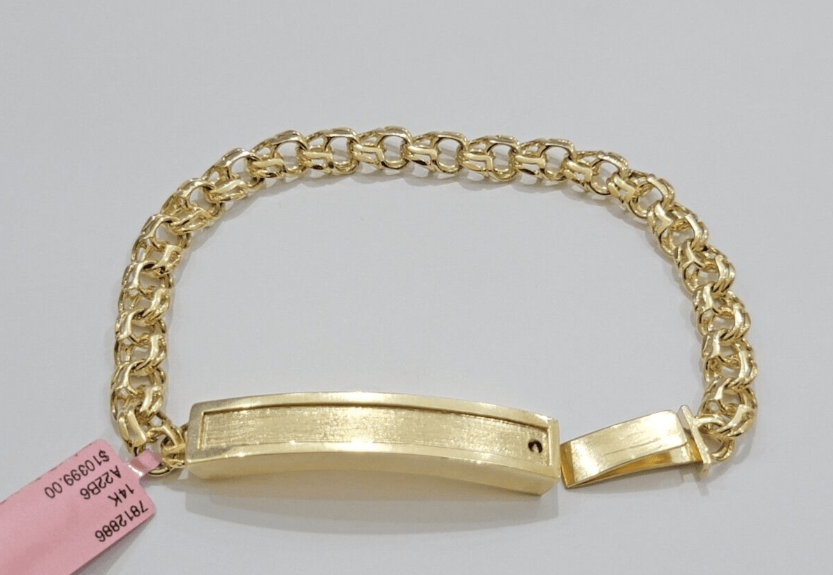 Real Solid 14kt Yellow Gold Chino ID Men's Name Plate Bracelet 8mm 8 Inches SALE - GoldenlinQ