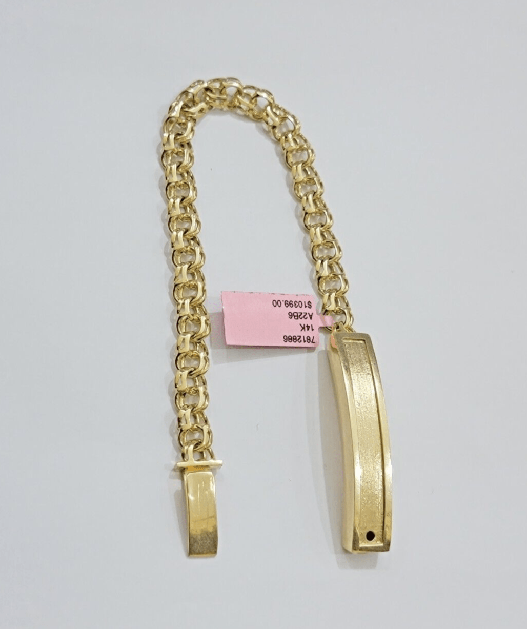 Real Solid 14kt Yellow Gold Chino ID Men's Name Plate Bracelet 8mm 8 Inches SALE - GoldenlinQ