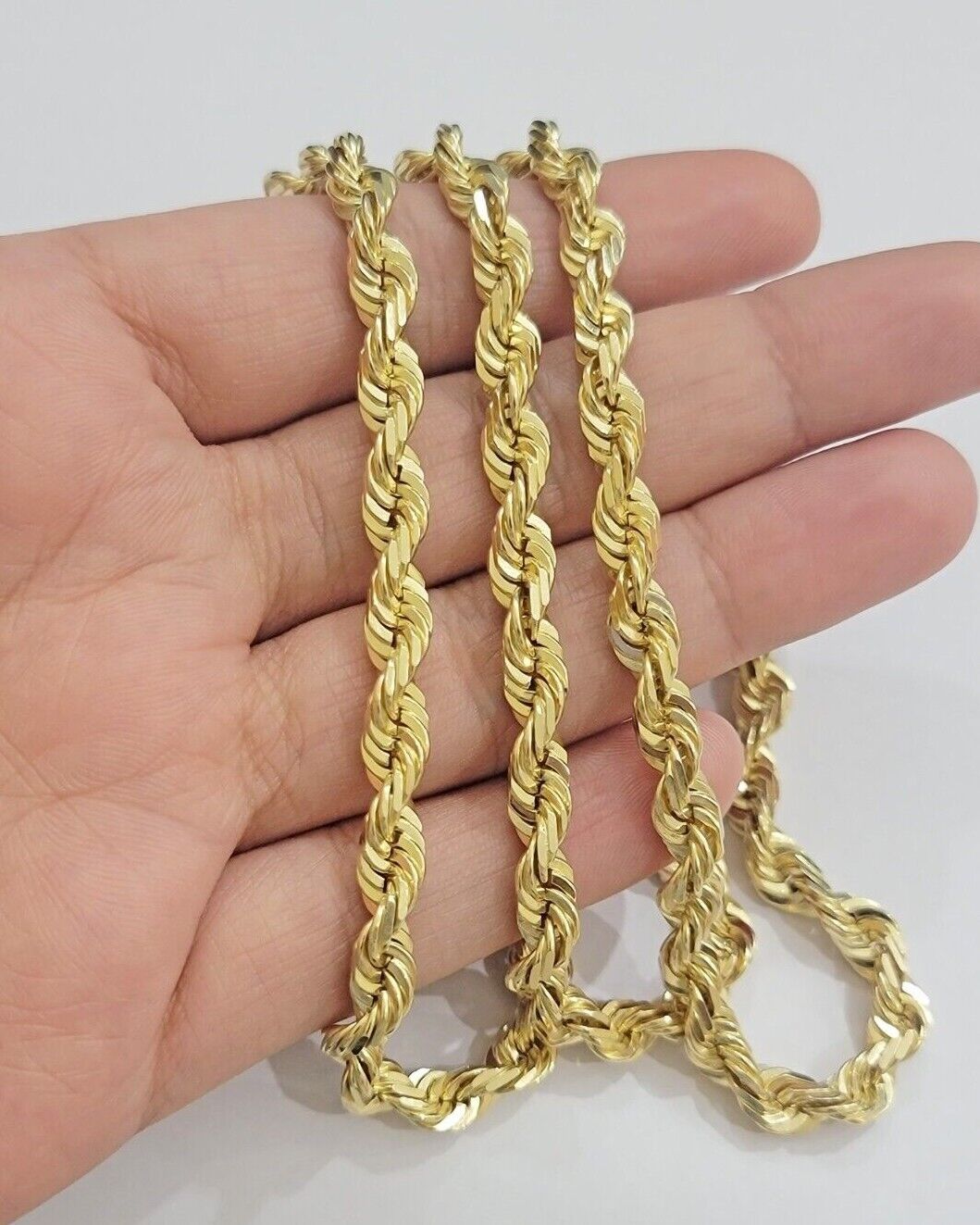 Real Solid Gold 14k Rope Chain Necklace 6mm 20 - 26" Inch Yellow Diamond Cut SALE - GoldenlinQ