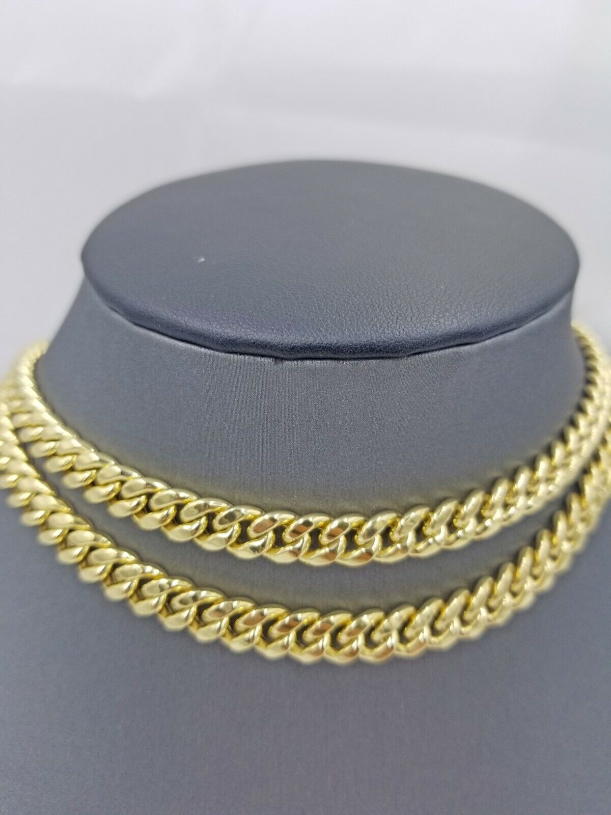 Real10K Yellow Gold Miami Cuban 7mm Chain Necklace Strong Box Lock 22 Inch Mens - GoldenlinQ