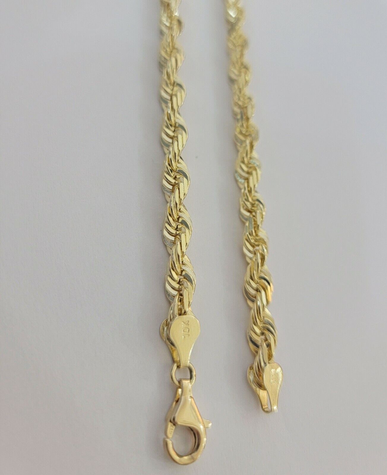 Rope Chain Necklace 5mm REAL 10kt Yellow Gold Solid link Diamond Cuts 22" Inch - GoldenlinQ