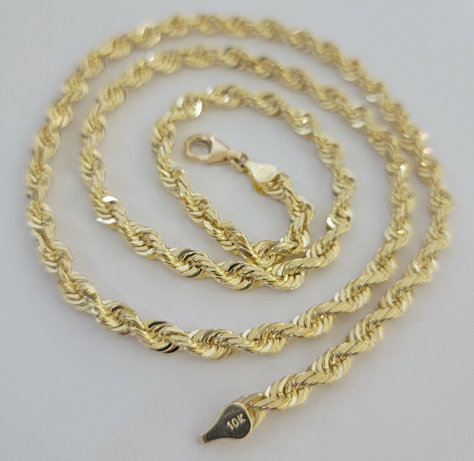 Rope Chain Necklace 5mm REAL 10kt Yellow Gold Solid link Diamond Cuts 22" Inch - GoldenlinQ