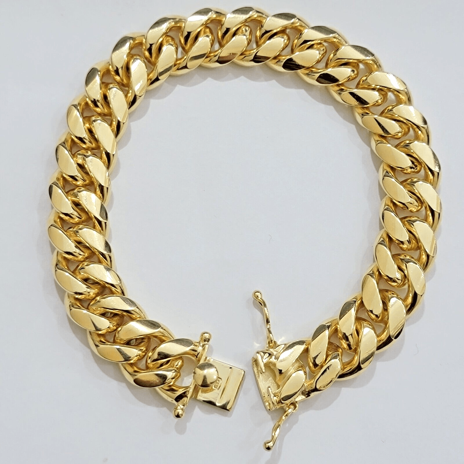 Solid 10k Gold Bracelet 12mm Miami Cuban Link 9 Inch Box Clasp Mens REAL 10KT - GoldenlinQ