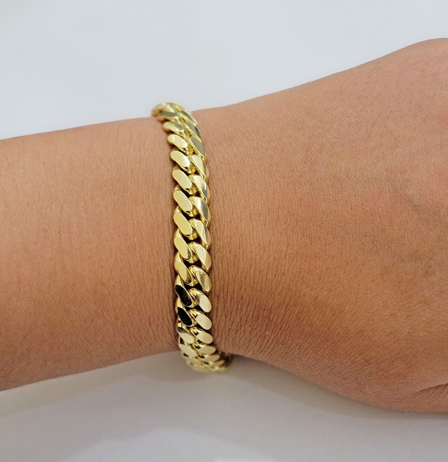 Solid 10k Gold Bracelet 8mm Miami Cuban Link 8" long Box Clasp 10kt Yellow, REAL - GoldenlinQ