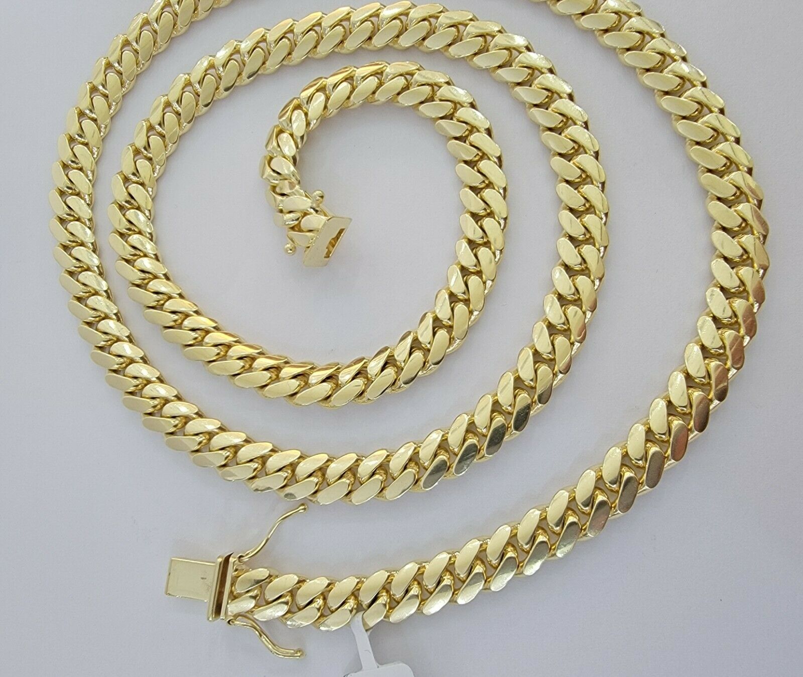 Solid 10k Gold Chain Miami Cuban Link Necklace 7mm 22"10kt Yellow Gold Mens REAL - GoldenlinQ