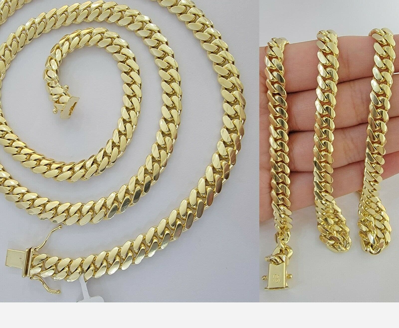 Solid 10k Gold Chain Miami Cuban Link Necklace 7mm 22"10kt Yellow Gold Mens REAL - GoldenlinQ