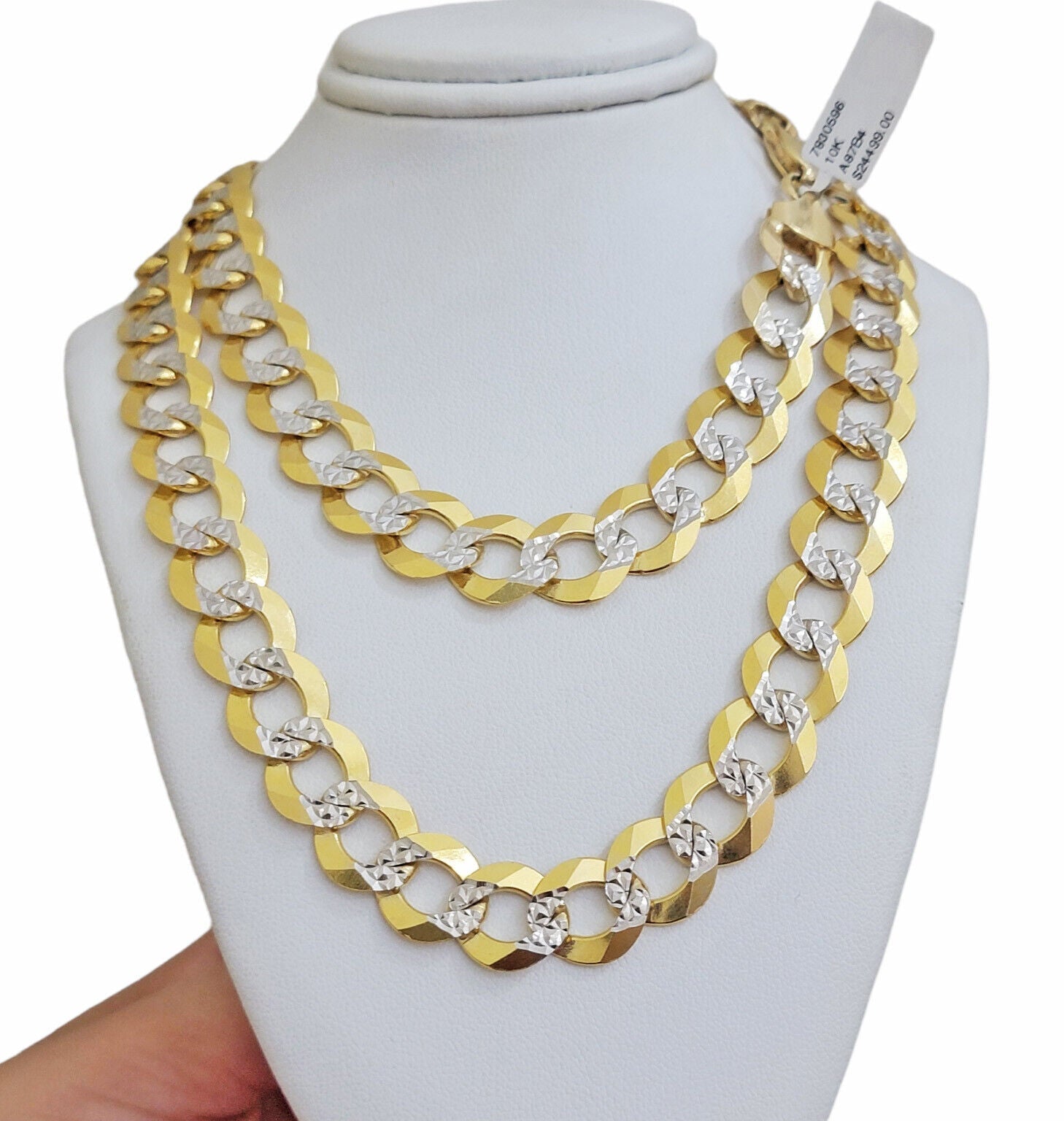 Solid 10k Gold Cuban Curb Link Necklace 12.5mm 24 Inch Chain Mens Diamond Cuts - GoldenlinQ
