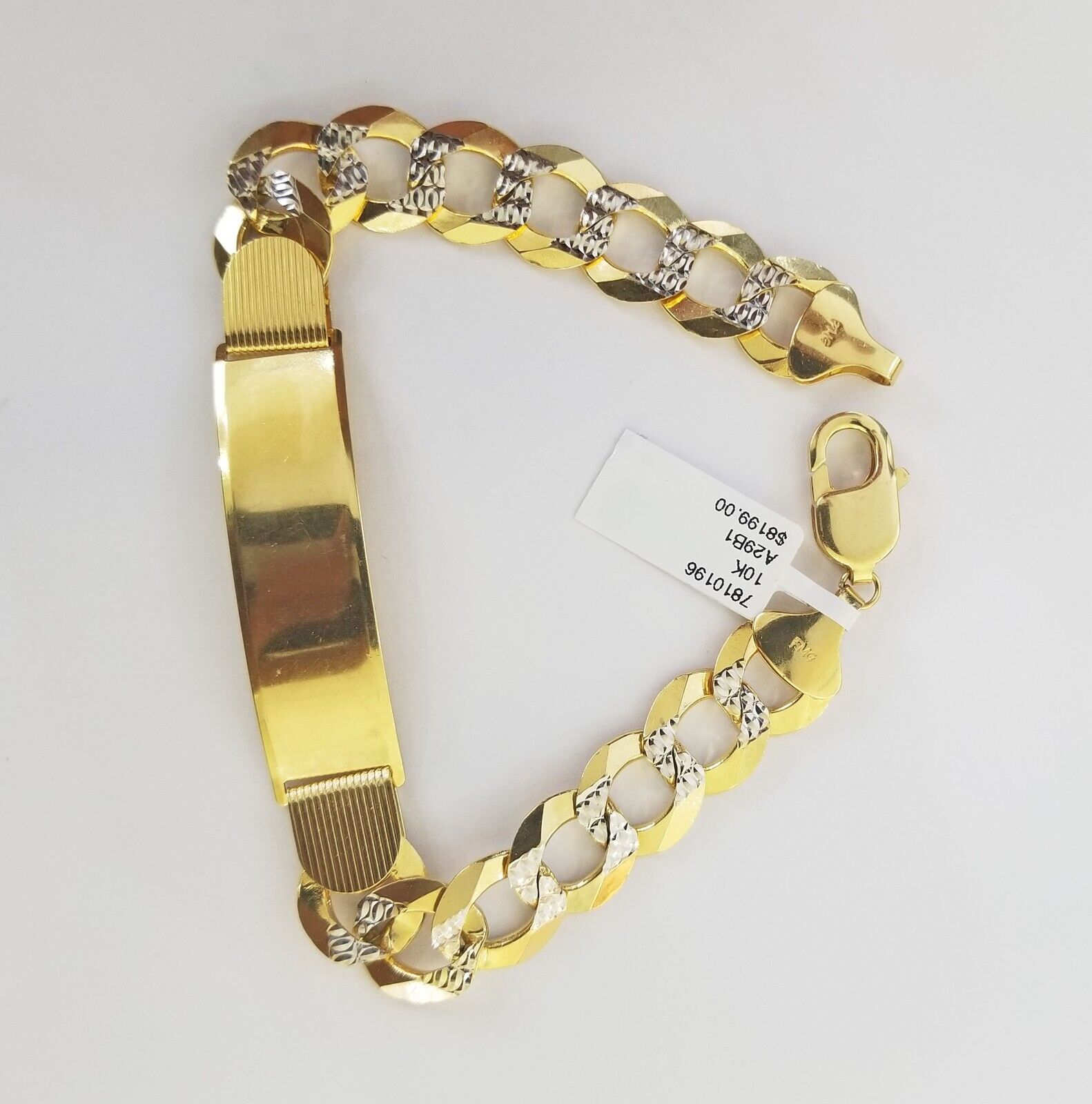 Solid 10k Gold Cuban Link ID Bracelet Diamond Cuts 12.5 mm 9 Inch - GoldenlinQ