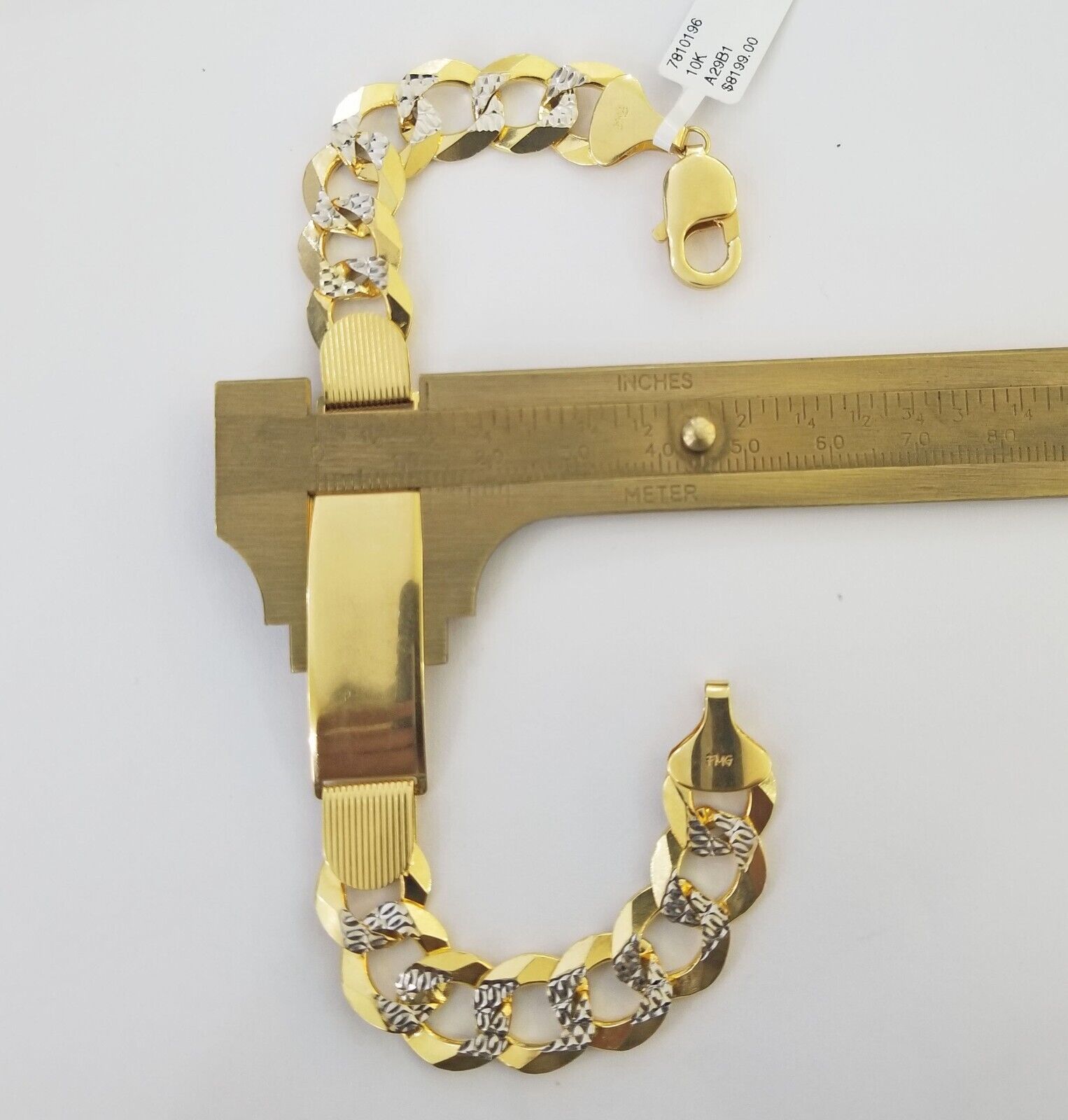 Solid 10k Gold Cuban Link ID Bracelet Diamond Cuts 12.5 mm 9 Inch - GoldenlinQ