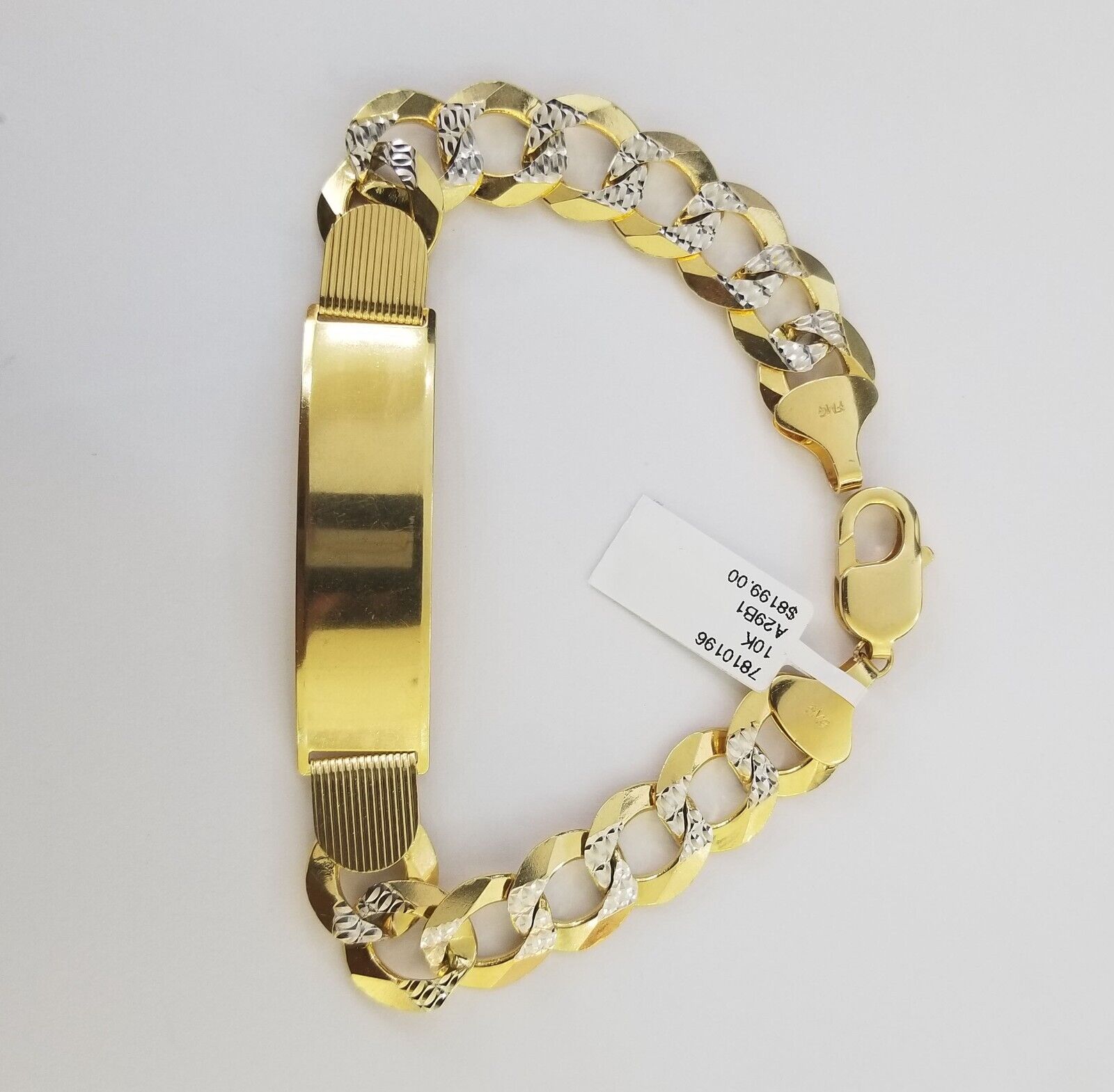 Solid 10k Gold Cuban Link ID Bracelet Diamond Cuts 12.5 mm 9 Inch - GoldenlinQ