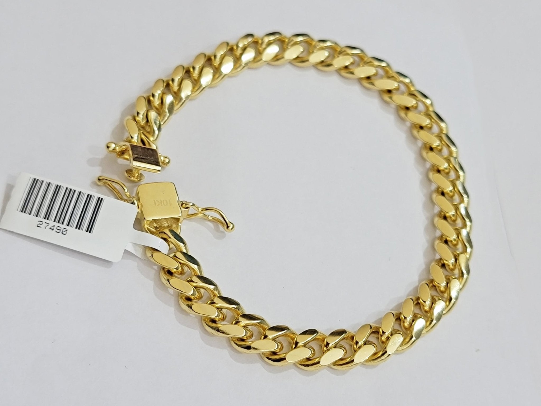 Solid 10k Gold Miami Cuban Link Bracelet 7MM 7.5" 8" 8.5" 9" REAL 10kt Gold Mens - GoldenlinQ