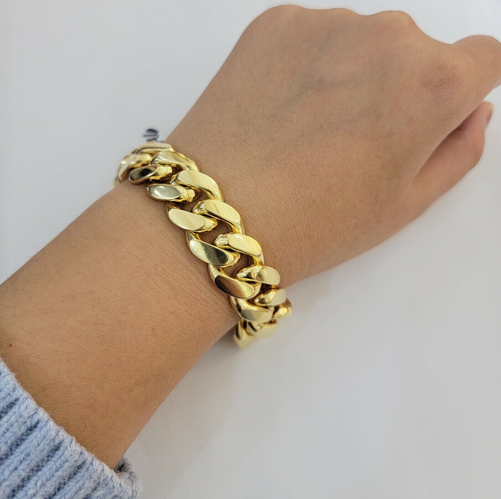 Solid 10k Gold Miami Cuban Link Bracelet Mens 8" 16mm Mens 10kt Real Gold Sale - GoldenlinQ