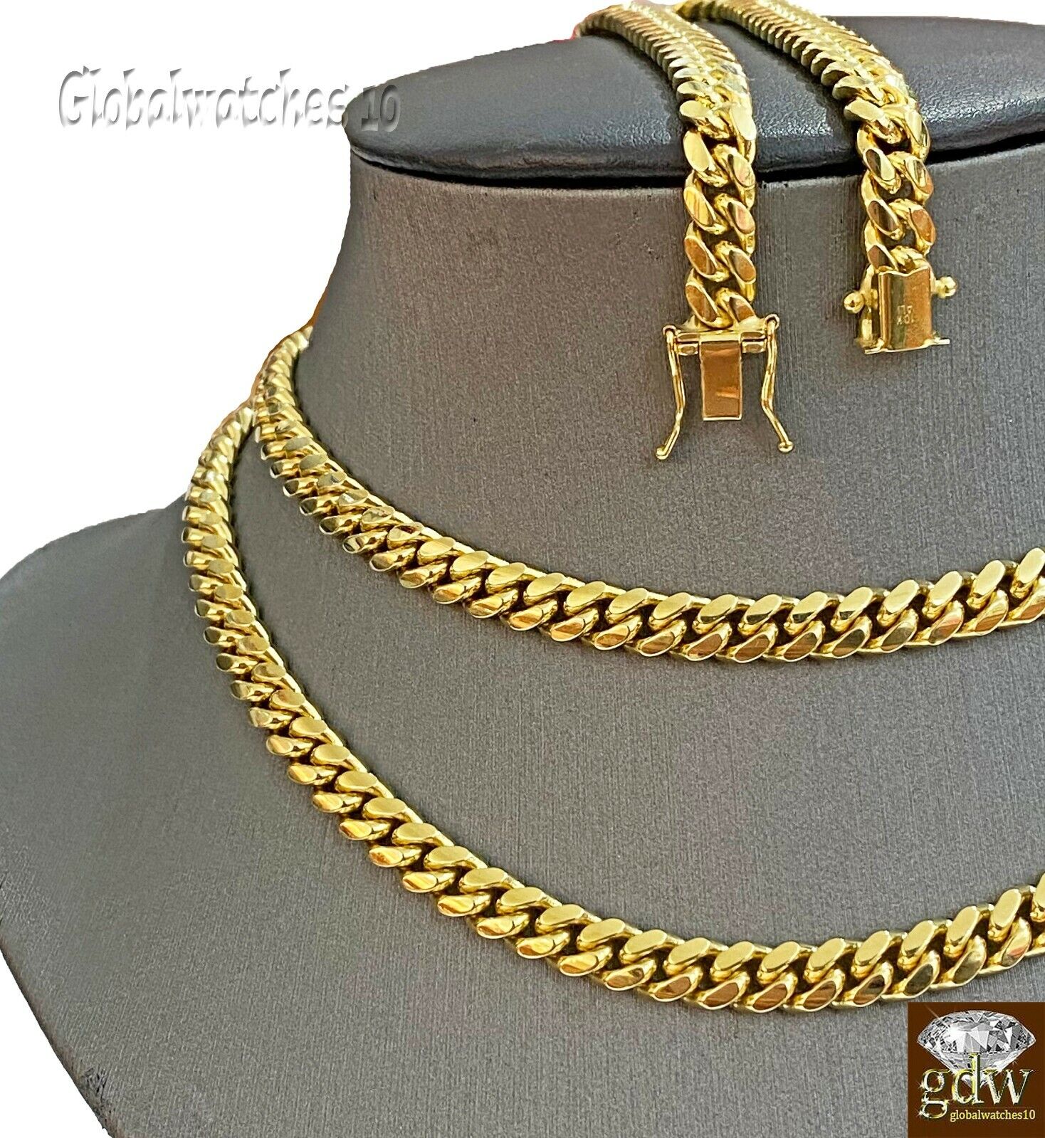 Solid 10k Gold Miami Cuban Link Chain Necklace & Bracelet Set Box Lock Men Heavy - GoldenlinQ