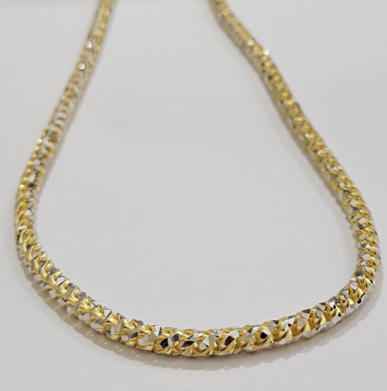 Solid 10k Gold Palm Box Chain Necklace Diamond cuts 4mm 24" Real 10KT ,Unique - GoldenlinQ