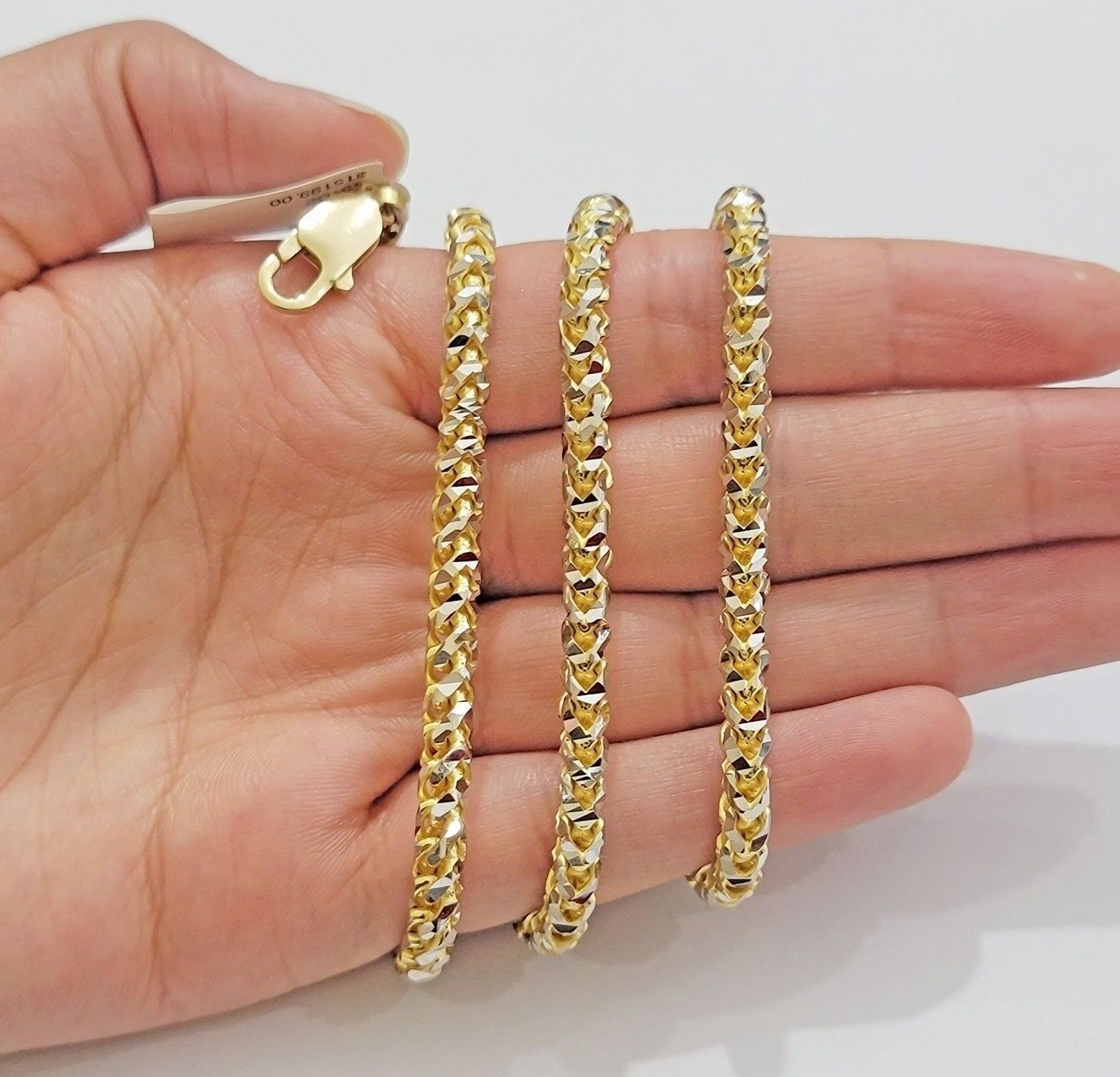 Solid 10k Gold Palm Box Chain Necklace Diamond cuts 4mm 24" Real 10KT ,Unique - GoldenlinQ