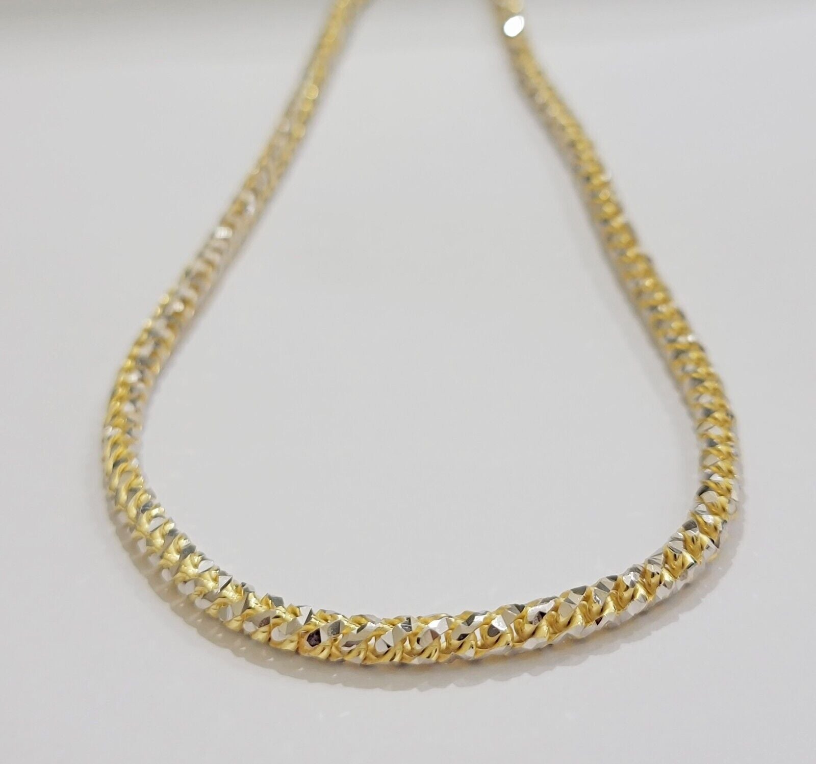 Solid 10k Gold Palm Box Chain Necklace Diamond cuts 4mm 24" Real 10KT ,Unique - GoldenlinQ