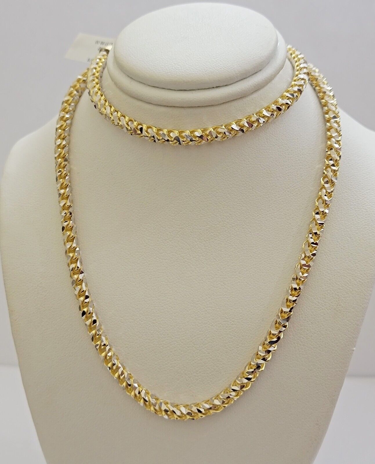 Solid 10k Gold Palm Box Chain Necklace Diamond cuts 4mm 24" Real 10KT ,Unique - GoldenlinQ