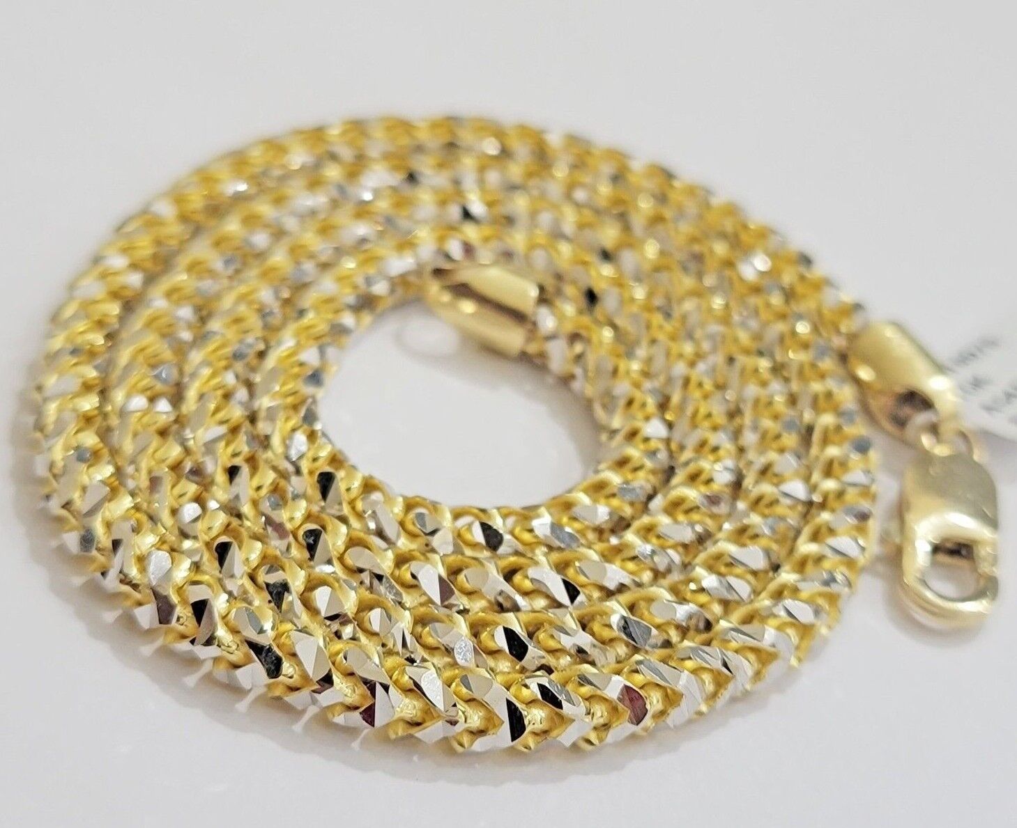 Solid 10k Gold Palm Chain Tennis Necklace Diamond cuts 4.5mm 22" Unique Design - GoldenlinQ