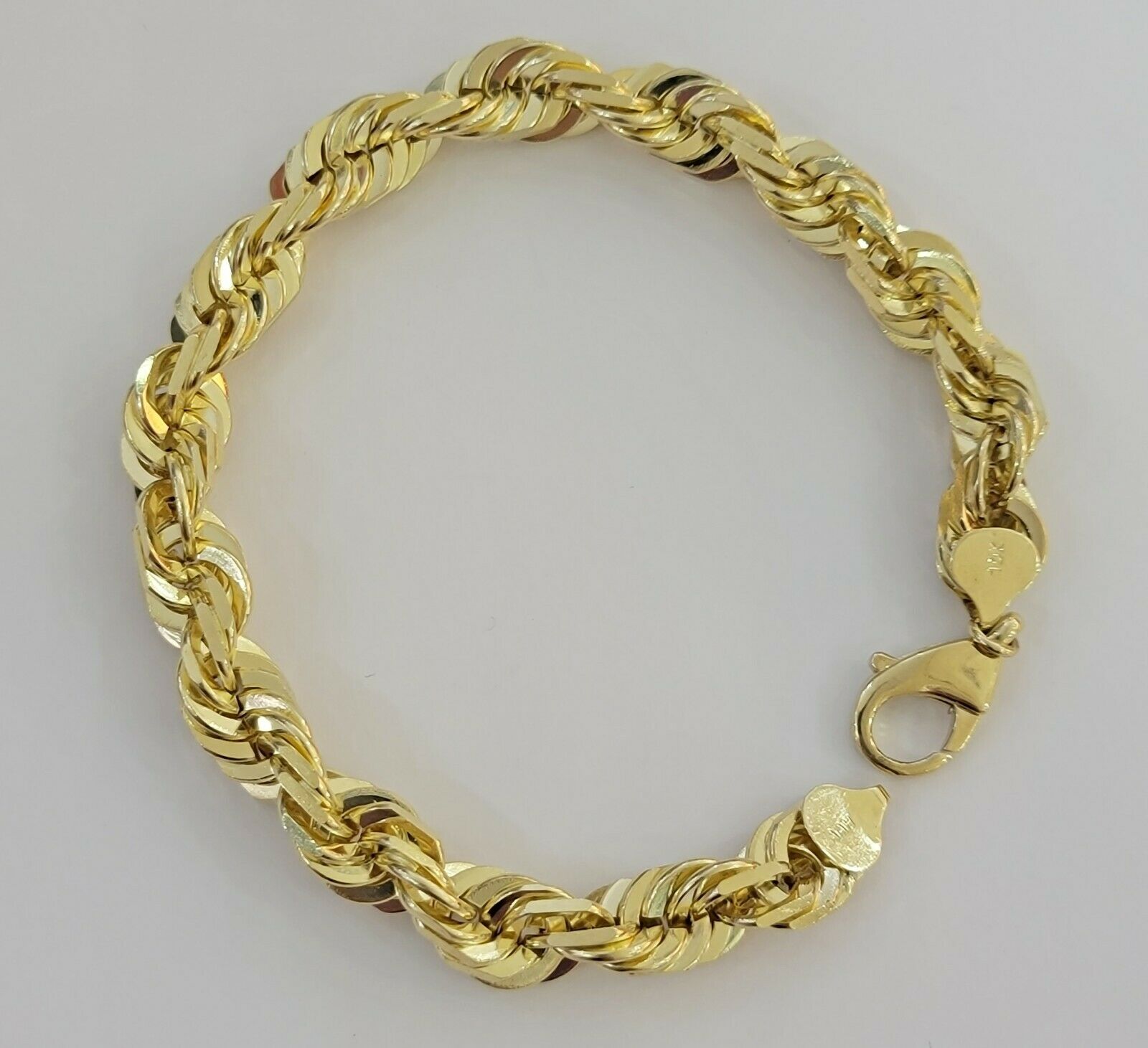 Solid 10k Real Gold Rope Bracelet Mens 10mm 8" Inch 10kt Yellow Gold THICK&HEAVY - GoldenlinQ