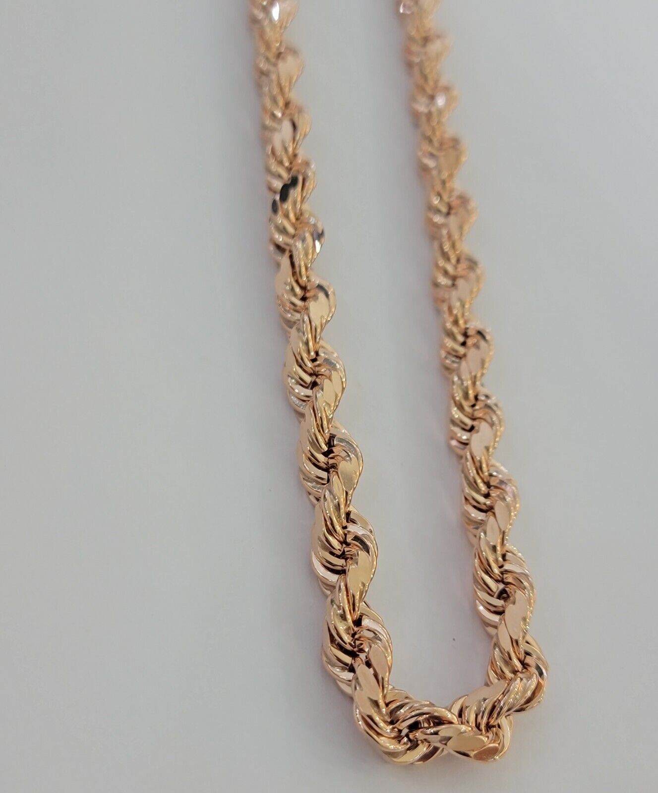 Solid 10k Rose Gold Rope Necklace Mens 8mm 22" Inch Long Heavy Solid 10kt - GoldenlinQ