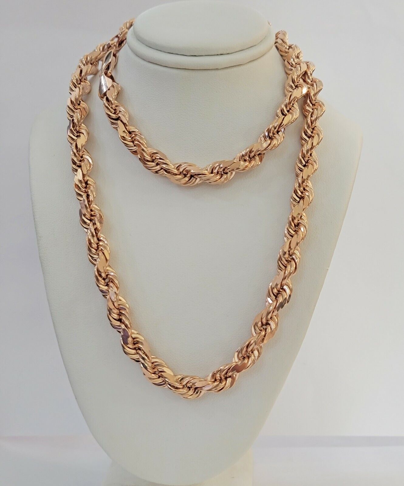 Solid 10k Rose Gold Rope Necklace Mens 8mm 22" Inch Long Heavy Solid 10kt - GoldenlinQ