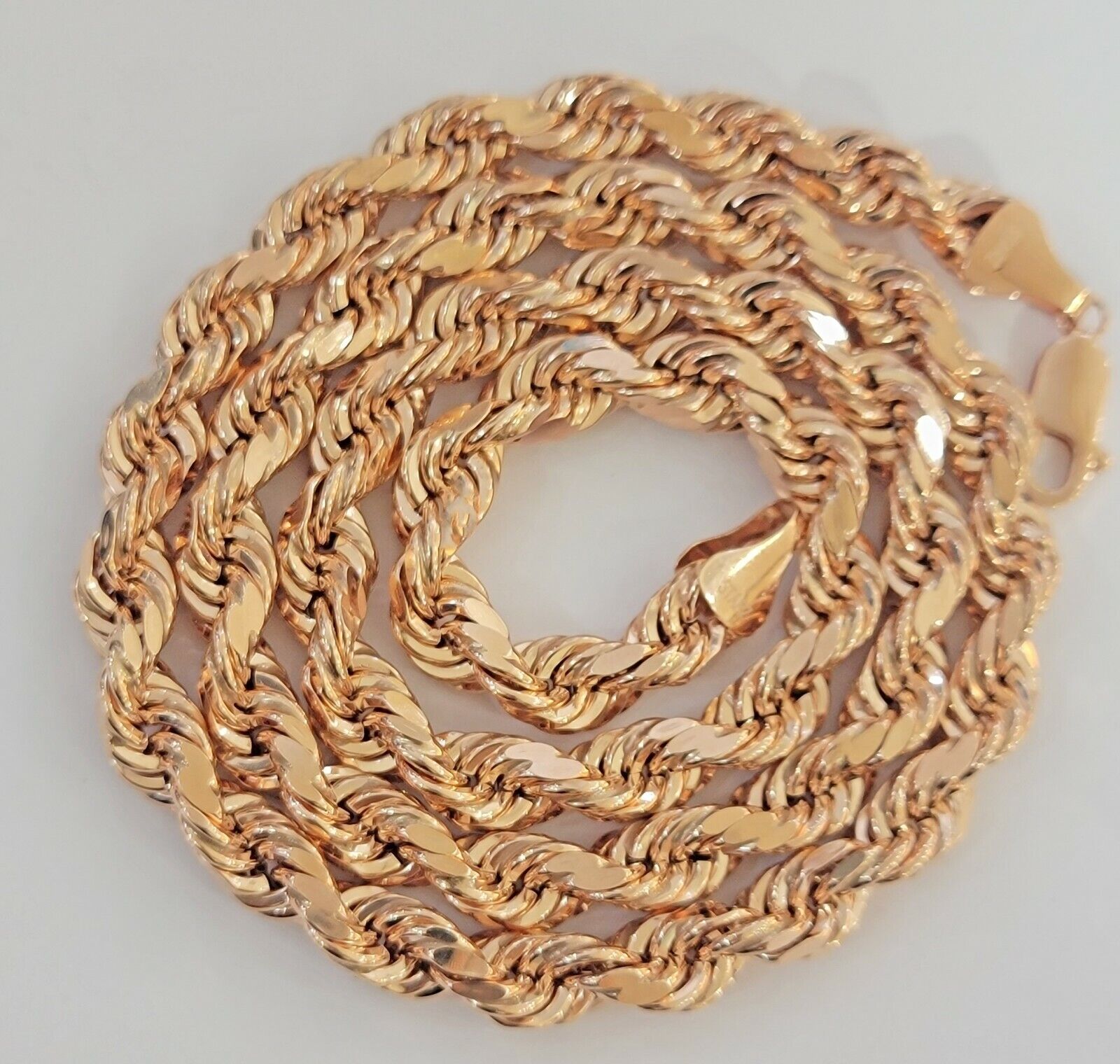 Solid 10k Rose Gold Rope Necklace Mens 8mm 22" Inch Long Heavy Solid 10kt - GoldenlinQ