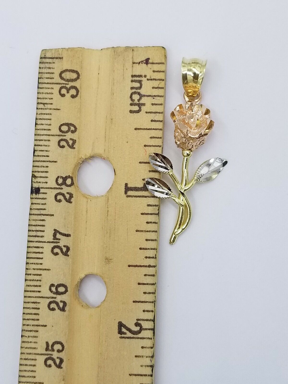 Solid 10k Rose Yellow White Gold Rose Flower Charm Trio Pendant DiamondCut Women - GoldenlinQ