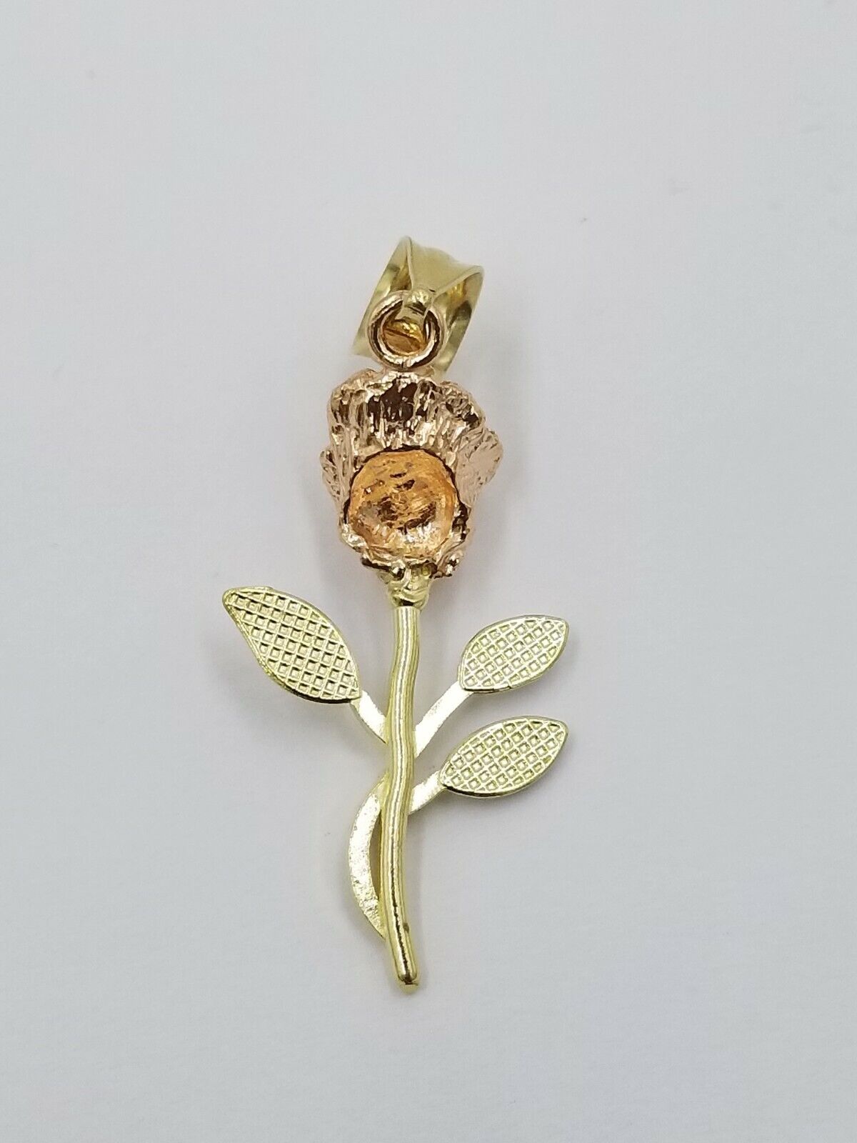 Solid 10k Rose Yellow White Gold Rose Flower Charm Trio Pendant DiamondCut Women - GoldenlinQ