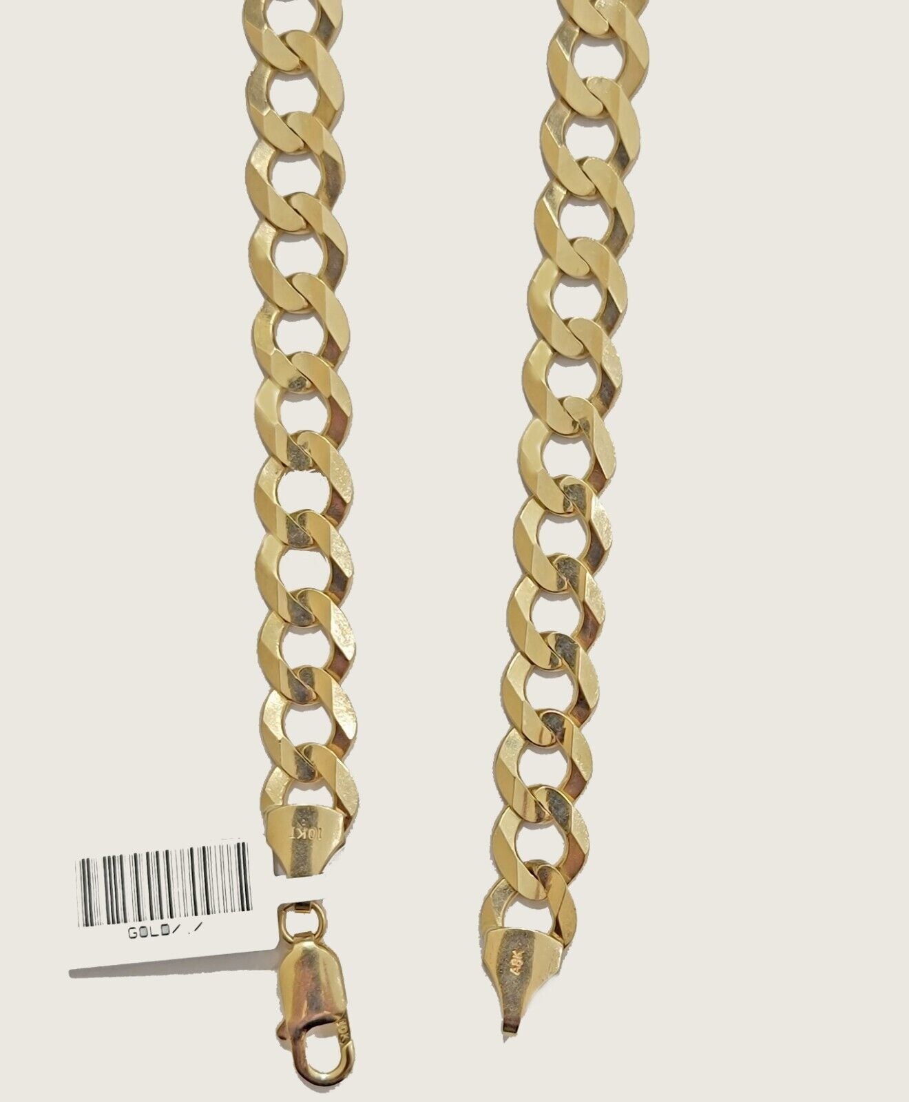 Solid 10K Yellow Gold 10mm Cuban Curb Link Chain Necklace 22 Inch Men, Real 10kt - GoldenlinQ