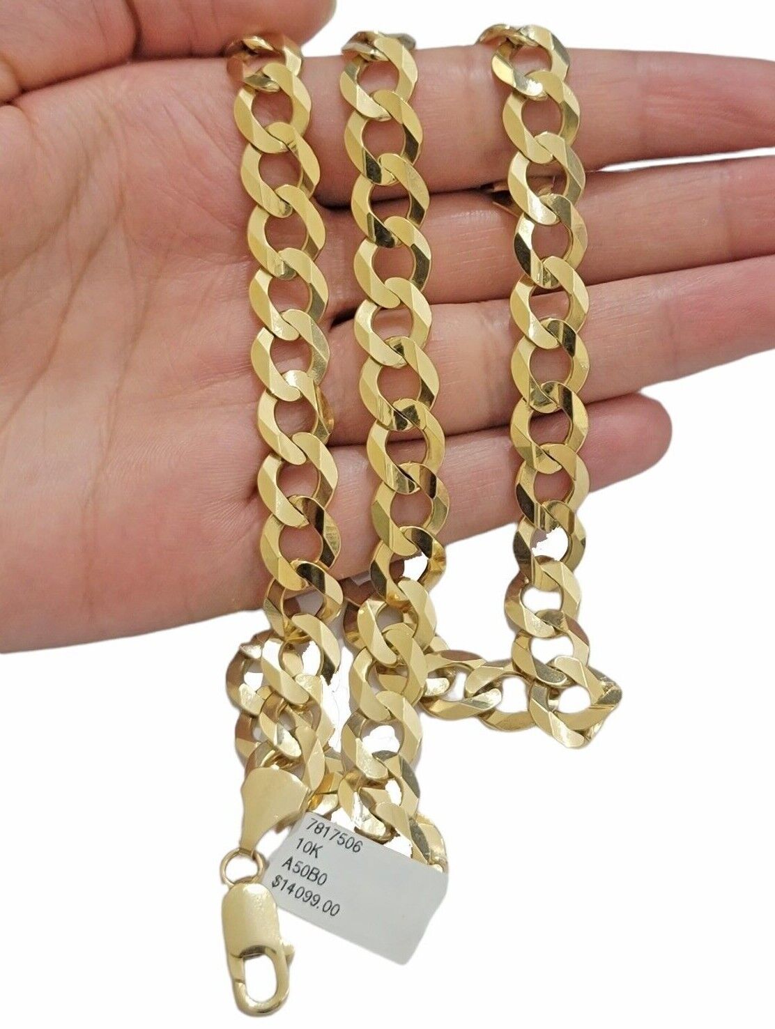 Solid 10K Yellow Gold Chain Necklace Cuban Curb Link 10mm 30 Inch Mens Real 10kt - GoldenlinQ