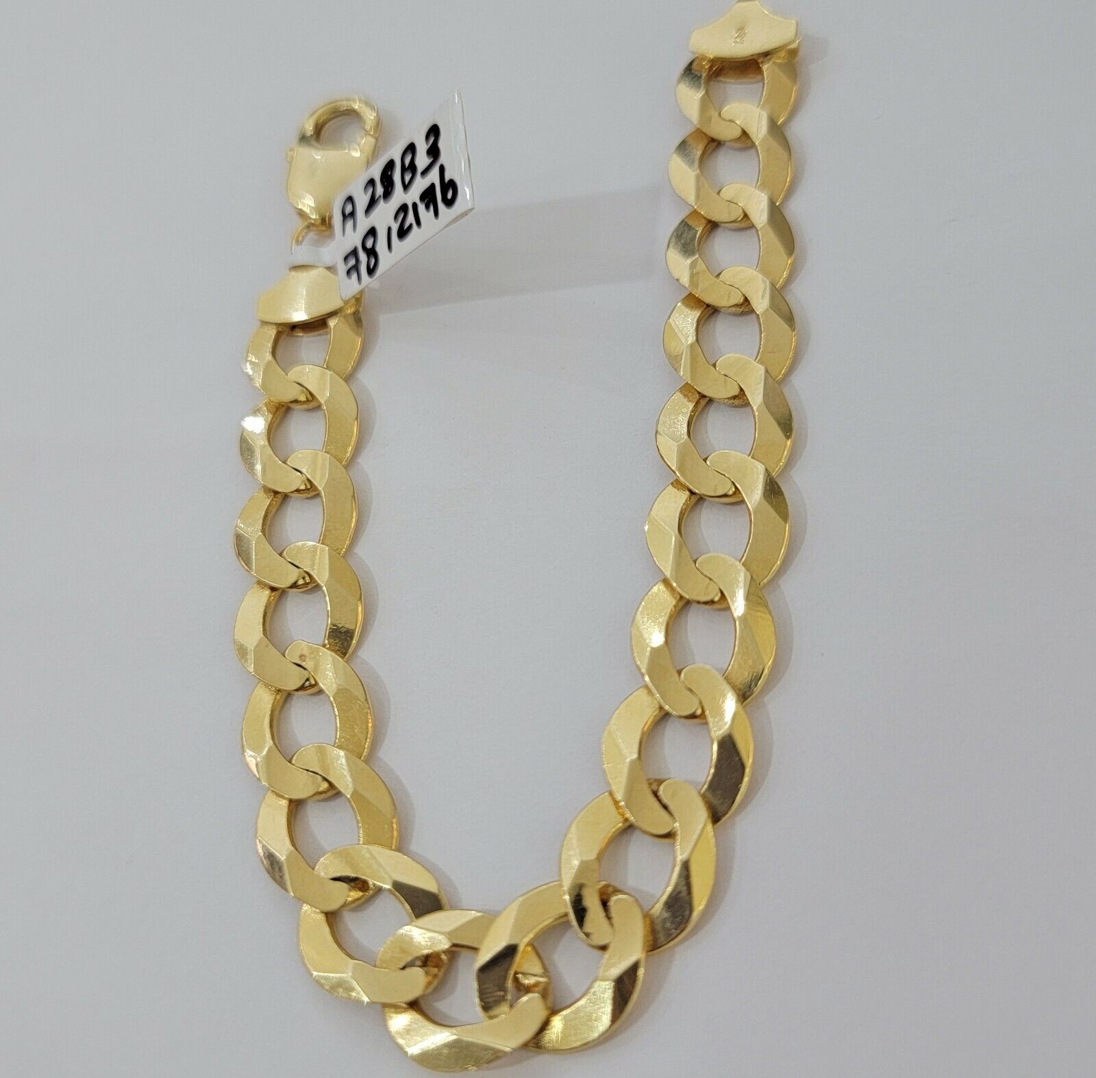 Solid 10k Yellow Gold Cuban Curb link Bracelet 8" 13mm Real 10kt Real Gold Sale - GoldenlinQ