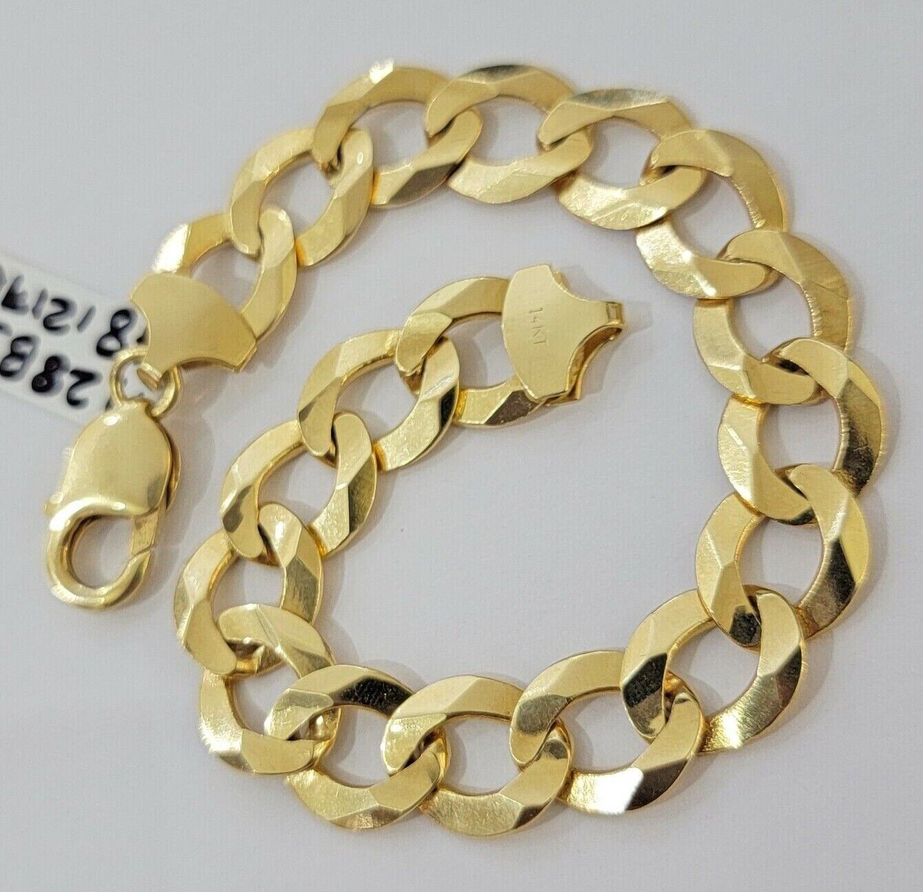 Solid 10k Yellow Gold Cuban Curb link Bracelet 8" 13mm Real 10kt Real Gold Sale - GoldenlinQ