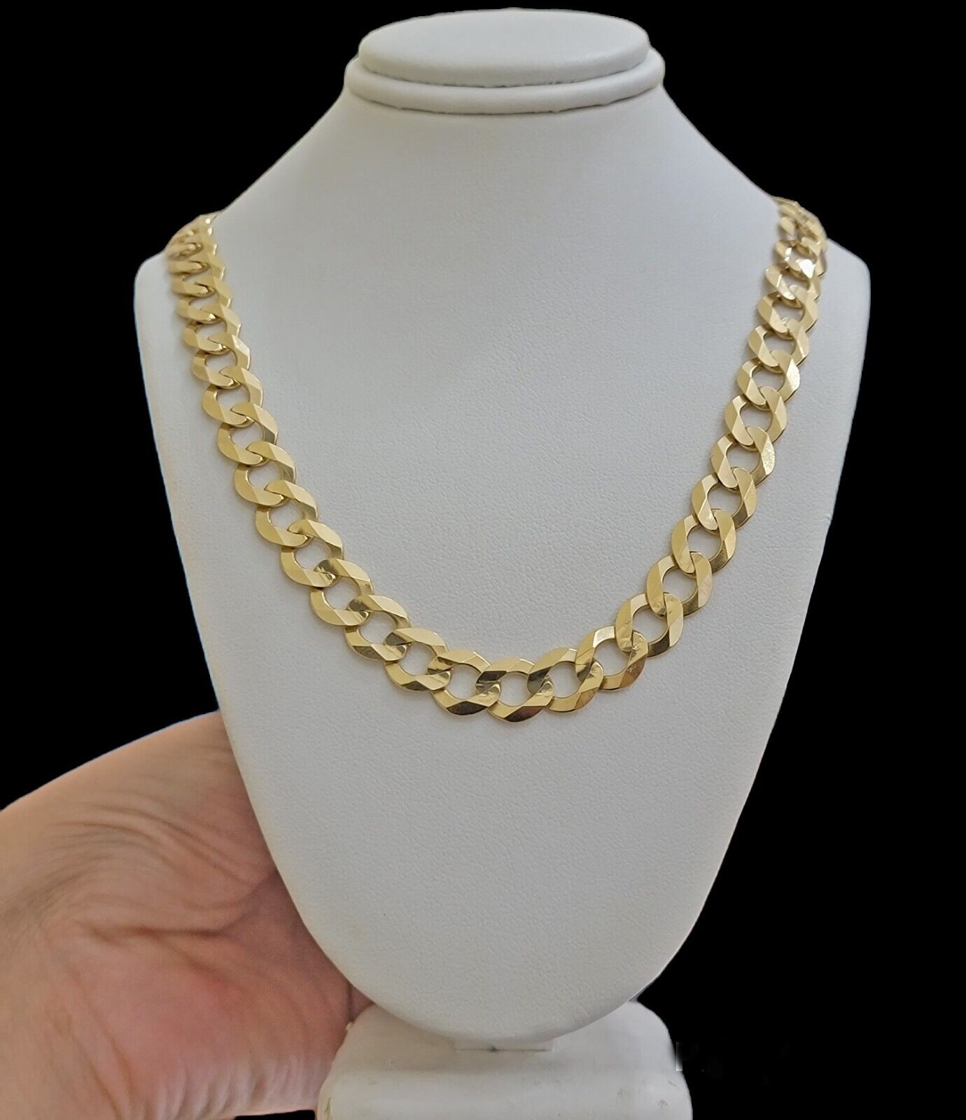 Solid 10K Yellow Gold Cuban Curb Link Chain Necklace 10mm 28 Inch Men, Real 10kt - GoldenlinQ