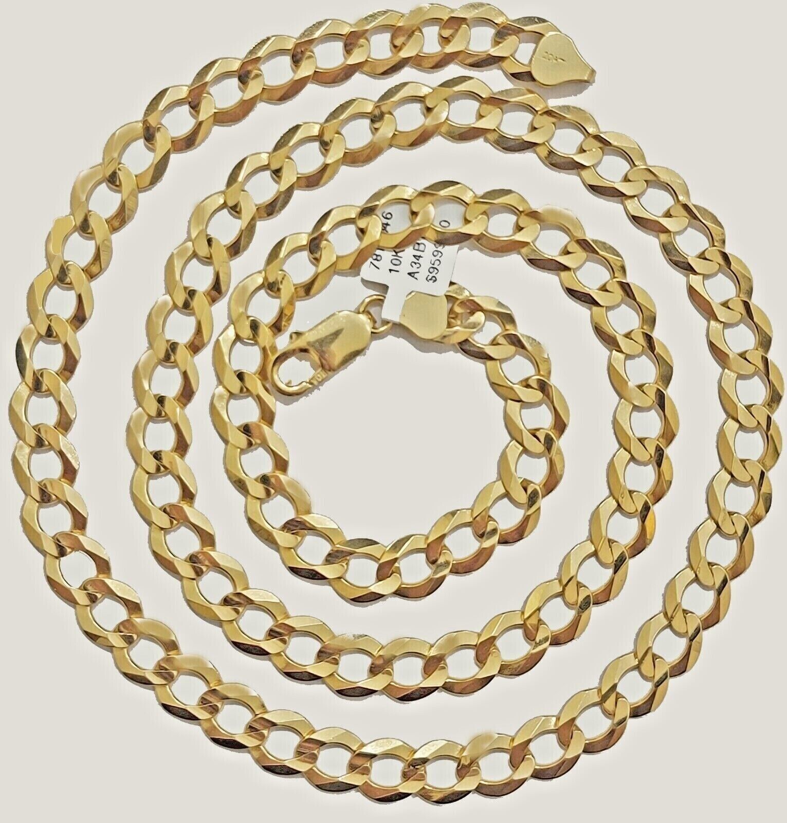 Solid 10K Yellow Gold Cuban Curb Link Chain Necklace 9mm 22 Inch Mens, Real 10kt - GoldenlinQ