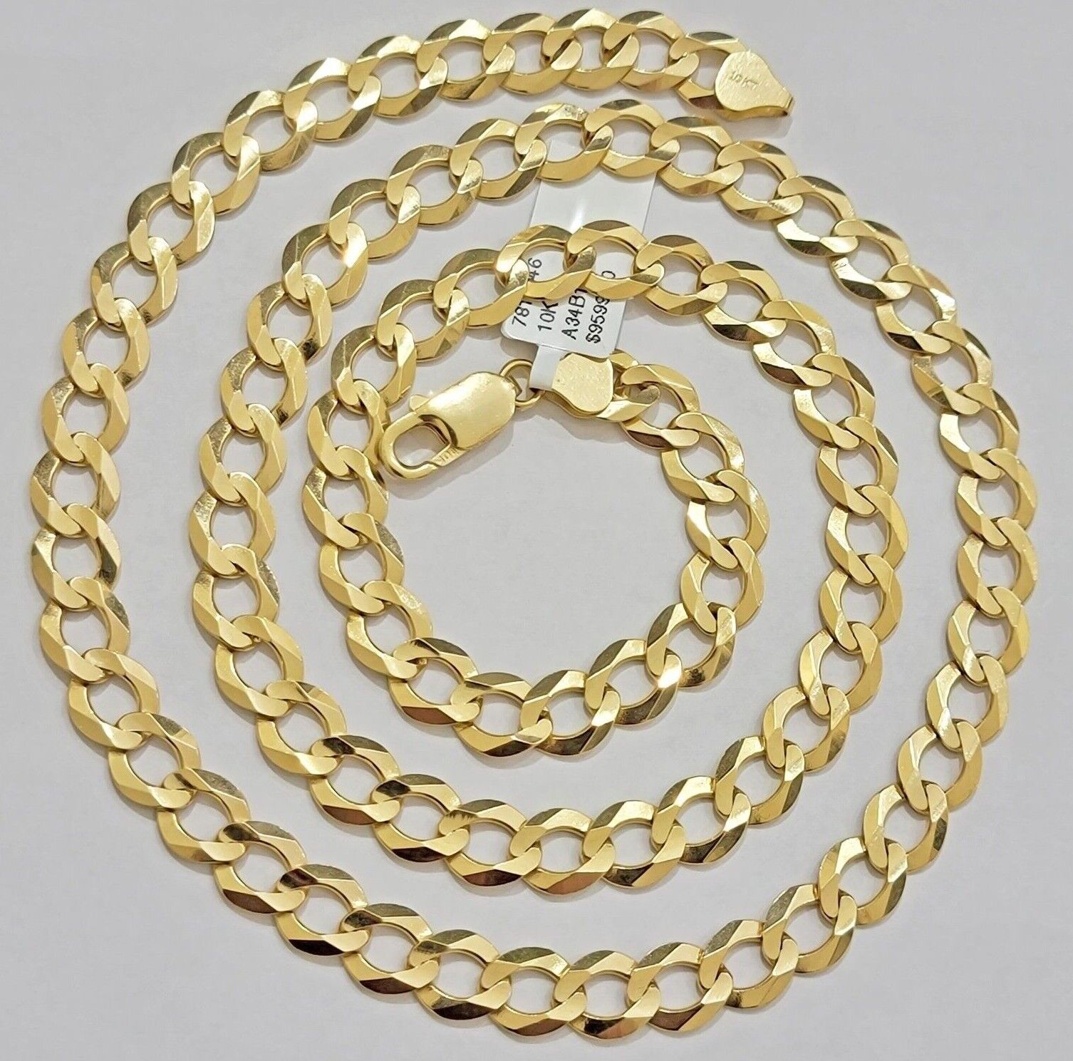 Solid 10K Yellow Gold Cuban Curb Link Chain Necklace 9mm 22 Inch Mens, Real 10kt - GoldenlinQ