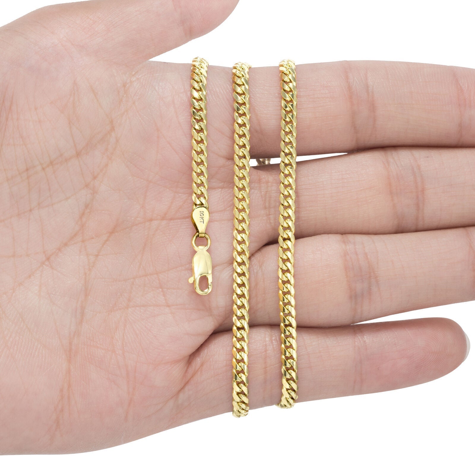 Solid 10k Yellow Gold Cuban link Chain & Nugget Charm Pendant Necklace 4mm 26 Inch - GoldenlinQ