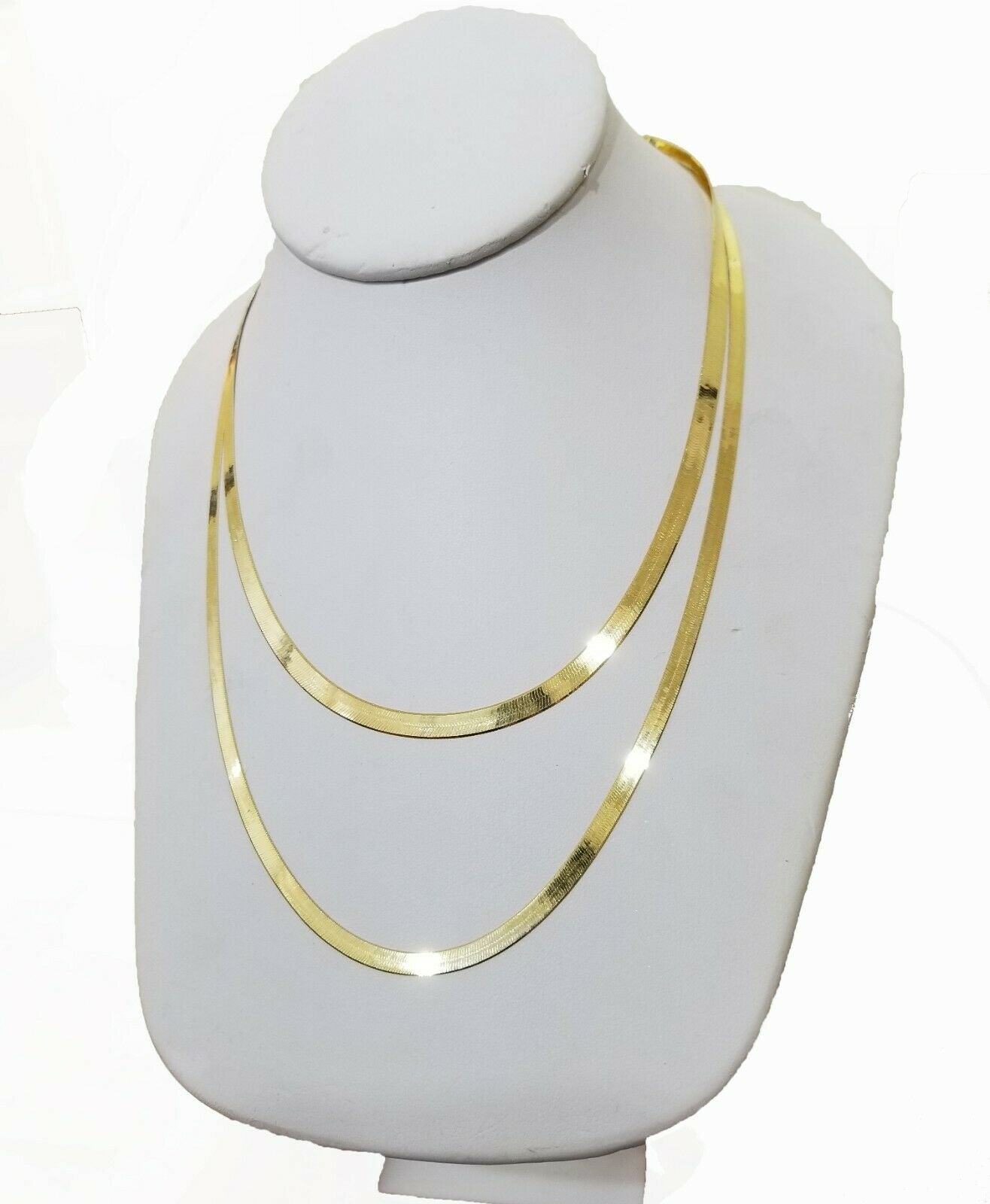 Solid 10k Yellow Gold Herringbone Necklace 18" - 24" Inch 3mm 4mm REAL 10kt Chain - GoldenlinQ