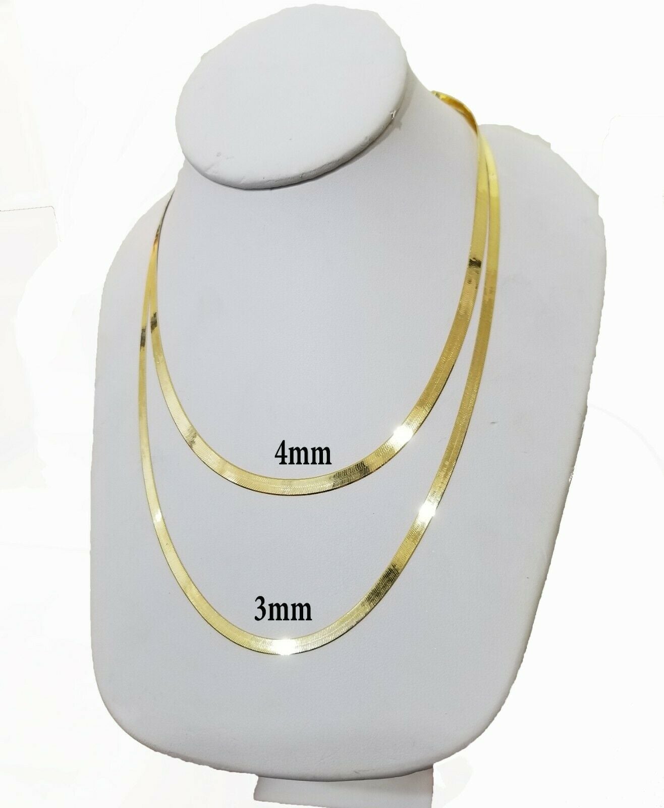 Solid 10k Yellow Gold Herringbone Necklace 18" - 24" Inch 3mm 4mm REAL 10kt Chain - GoldenlinQ