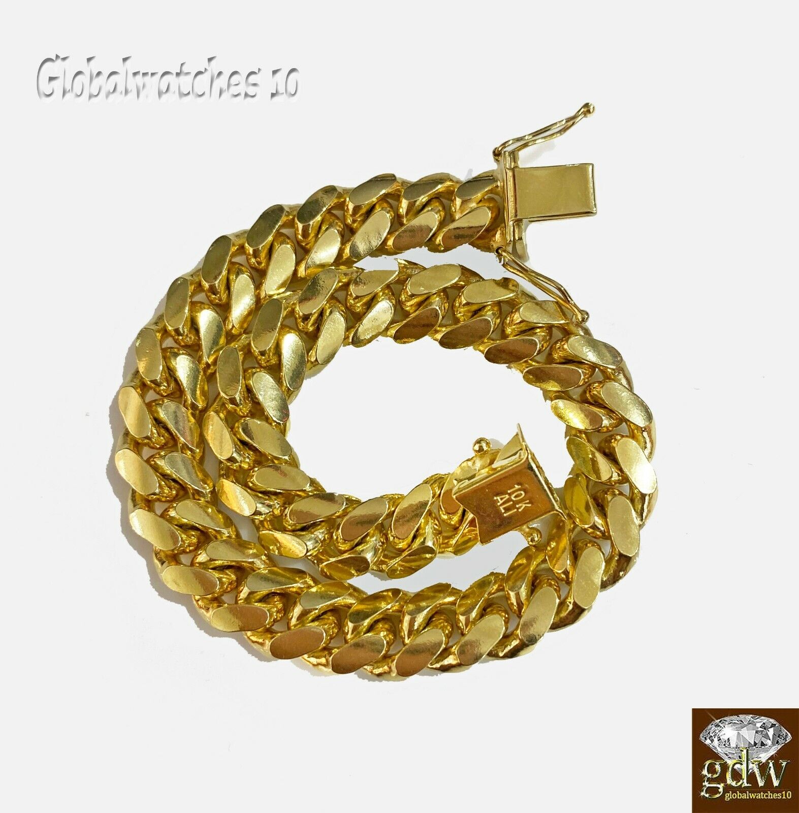 Solid 10k Yellow Gold Miami Cuban Bracelet Box Lock strong Heavy Link 9mm 7.5" - GoldenlinQ