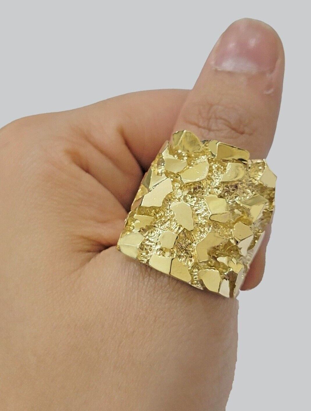 SOLID 10k Yellow Gold Nugget Ring Casual Men's Band Square New Style REAL SALE - GoldenlinQ