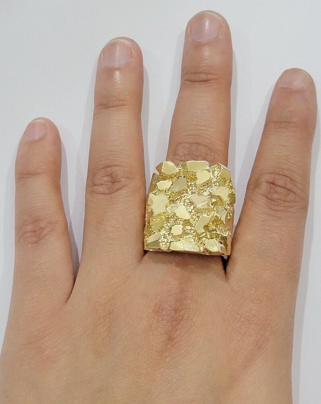 SOLID 10k Yellow Gold Nugget Ring Casual Men's Band Square New Style REAL SALE - GoldenlinQ