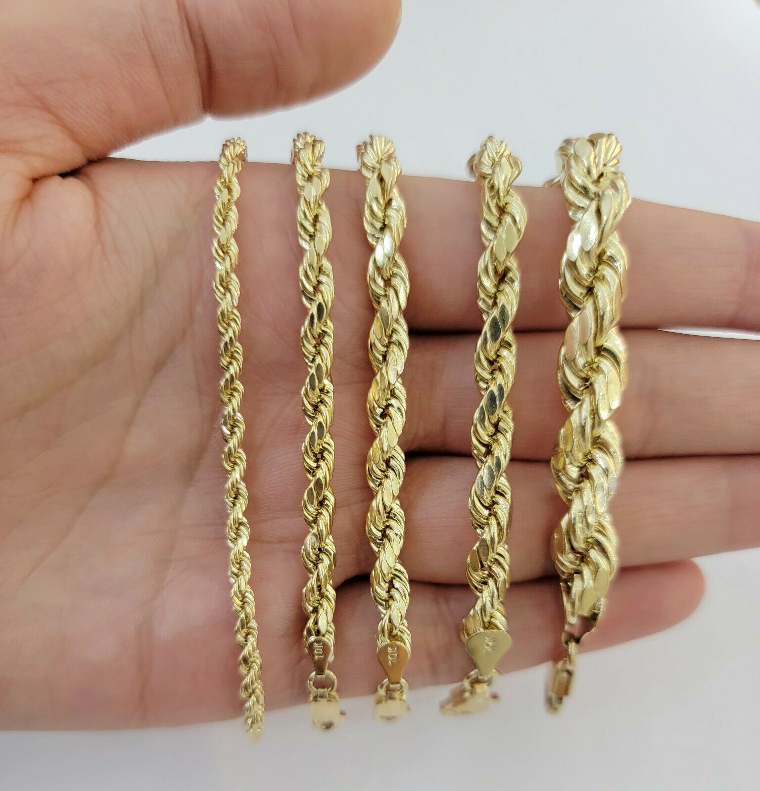 Solid 10k Yellow Gold Rope bracelet 7" 7.5" 8" 8.5" 9" Men Women 3mm - 9mm REAL - GoldenlinQ