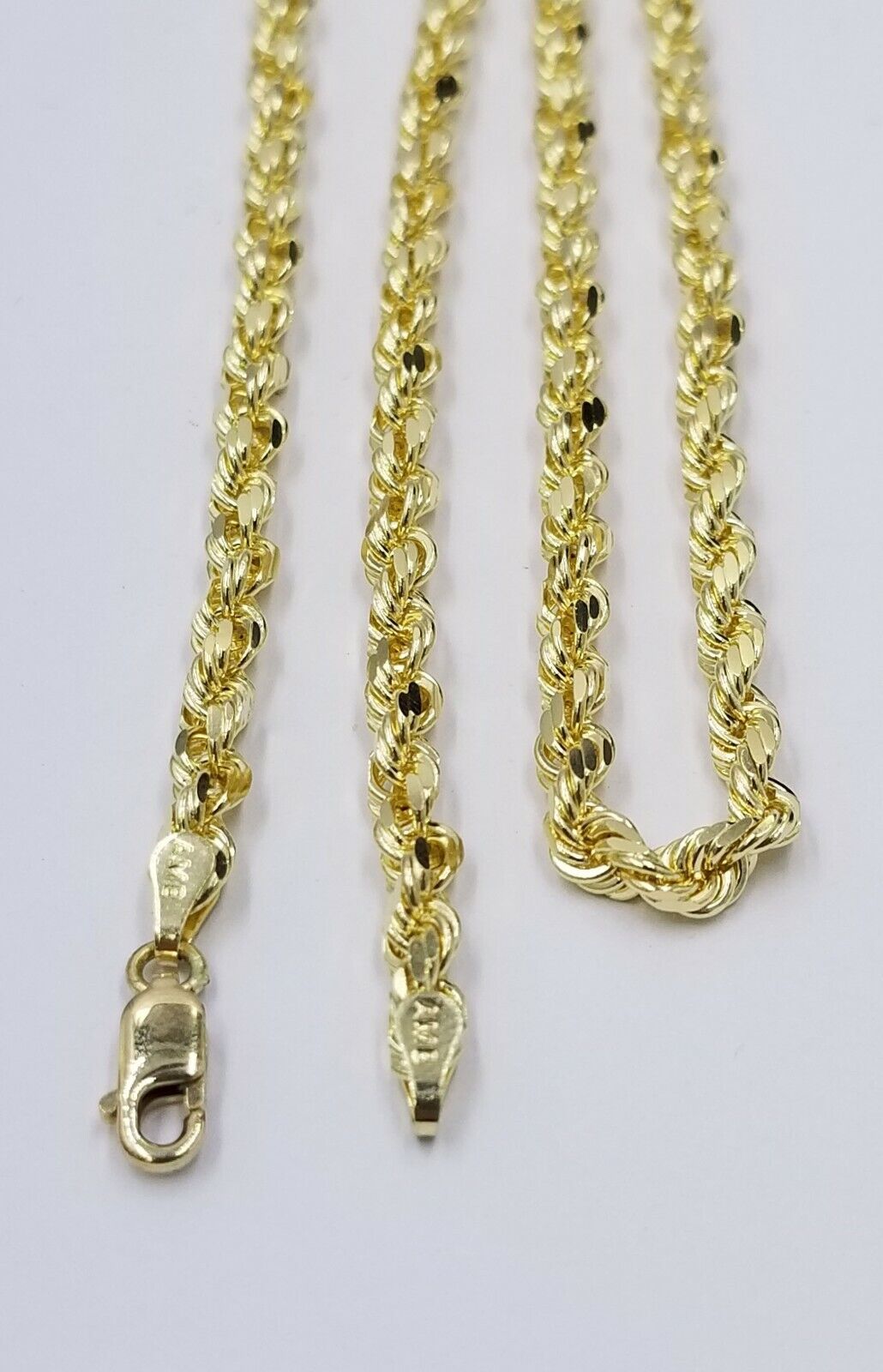 SOLID 10k Yellow Gold Rope Chain Diamond Cut 4mm 18" Ladies Brand new Chain Real - GoldenlinQ