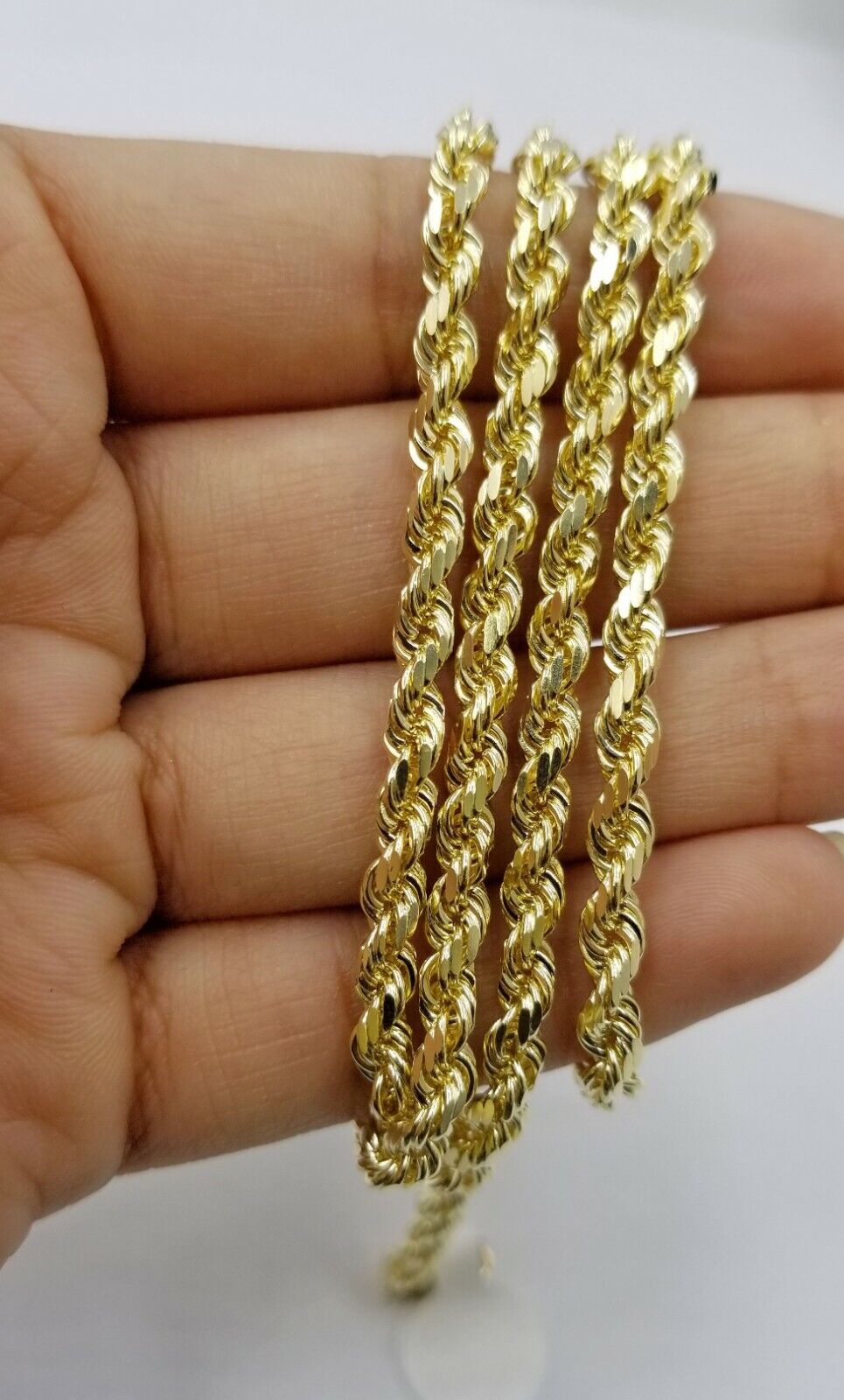 SOLID 10k Yellow Gold Rope Chain Diamond Cut 4mm 18" Ladies Brand new Chain Real - GoldenlinQ