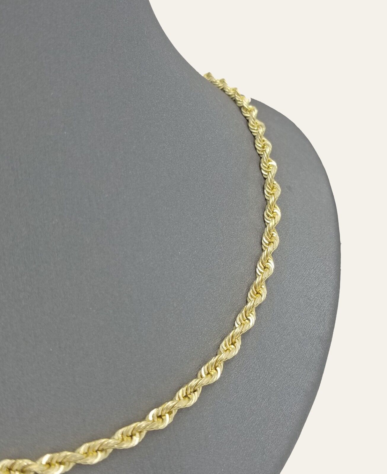 Solid 10k Yellow Gold Rope Chain Necklace 24" inch 3.5 mm Diamond cuts Real 10kt - GoldenlinQ